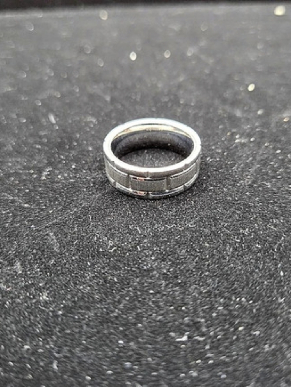 Silver-Tone Textured Steel Band Ring US 9